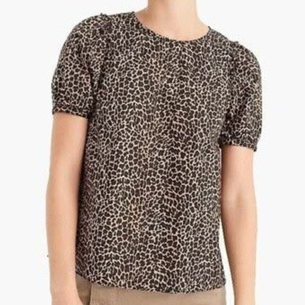 J.Crew Blouse Women Small Tan Leopard Print Casual Classic Office Mob Wife